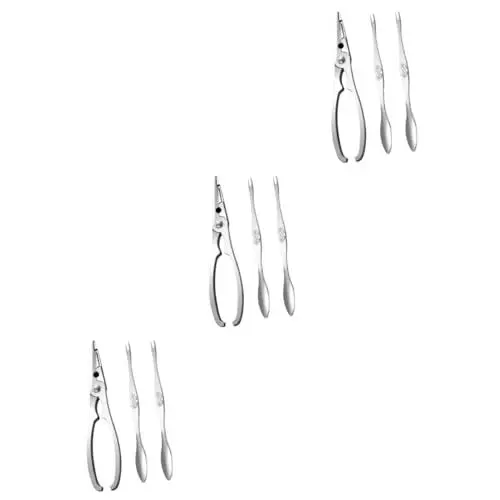 Produktbild: LABRIMP Krabben Auspulen 3 Sets Krabbenkrallen Hummerwerkzeug Cracker Krabbenpicks Meeresfrüchtegabeln Meeresfrüchtepicks Krabbenkoch Partyzubehör Metallpicks Meeresfrüchtekochen Partyzubehör