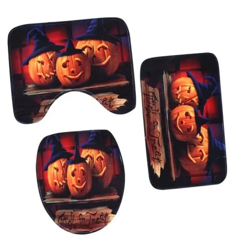 Produktbild: LABRIMP 3 Stück 1 Satz Halloween Toilette dreiteiliges Set badematte Halloween toilettengarnitur Toilettendeckelabdeckung schicke Matten für Badezimmer Teppich Badezimmermatte WC-Sitzmatte
