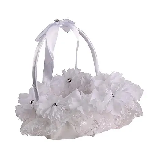 Produktbild: LABRIMP Herzförmiger Blumenmädchenkorb Aus Spitze Mit Schleife Für Hochzeiten Brautzeremonien Und Dekorationen in Weiß Elegant Und Romantisch Für Besondere Anlässe