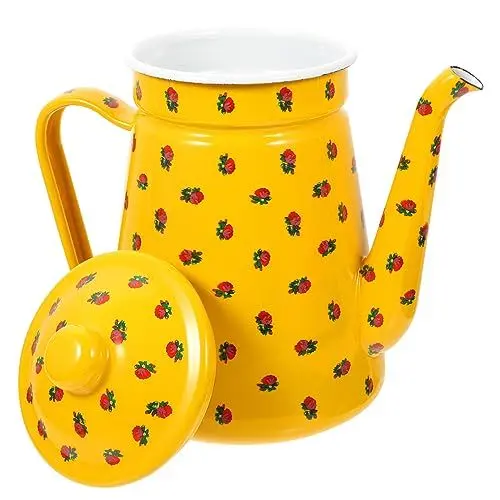 Produktbild: LABRIMP Wasserkocher Im Vintage-stil Kaffeekanne 1 5 L Gelber Griff Für Die Küche Zu Hause