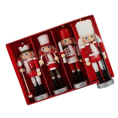 Produktbild: LABRIMP Weihnachtsdekoration 4 Stück Puppenornament Holzbaum Bemalt Christbaumschmuck