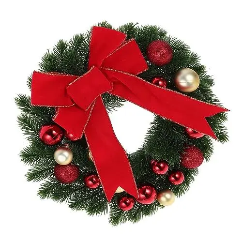 Produktbild: LABRIMP Weihnachtskranz Mit Blumen Und Schleife Türhänger Fensterkränze Für Haustür Weihnachtsgirlande Dekokranz
