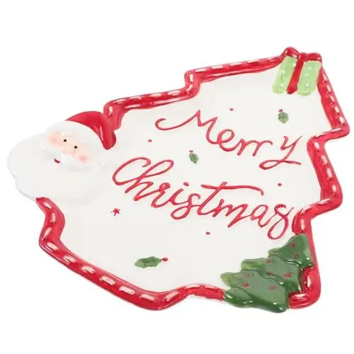 Produktbild: LABRIMP Eleganter Weihnachtsteller Aus Keramik Mit Weihnachtsmannmotiv Handbemaltes Baummuster Mehrzweck-servierteller Für Gewürze Und Snacks