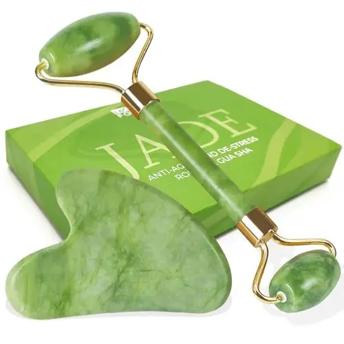 Produktbild: LAC FOR YOU Gua Sha Stein und Gesichtsroller - Skincare Tools Gesichtsmassage - Jade Roller Face Massager Gesichtsstein