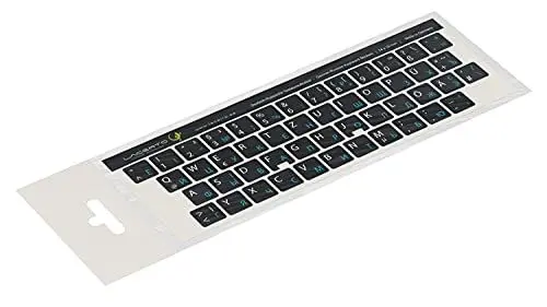 Produktbild: Lacerto® | 14x14mm Russisch-Deutsche Aufkleber für PC/Laptop & Notebook Tastaturen mit mattem kratzfestem Laminat | Farbe: Hellblau-Schwarz (Nicht transparent)