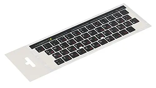 Produktbild: Lacerto® | 14x14mm Russisch-Deutsche Aufkleber für PC/Laptop & Notebook Tastaturen mit mattem kratzfestem Laminat | Farbe: Rot-Schwarz (Nicht transparent)