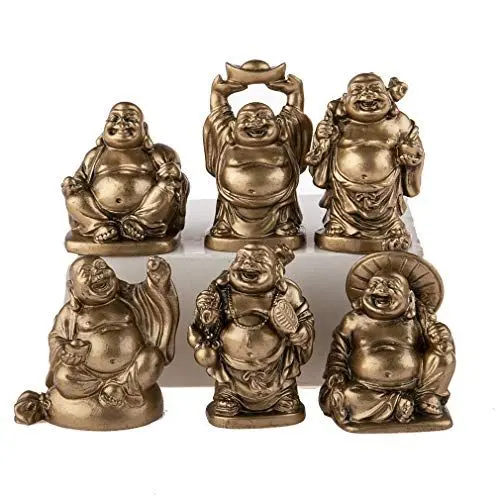 Produktbild: Lachineuse - Set von 6 lachenden Buddha-Statuetten - Kleine Buddha-Figuren - Gesundheit, Reichtum, Weisheit, Glück - Feng Shui Glücksbringer Wohnungsdekoration - Geschenkidee Zen-Deko Asien