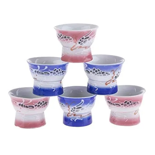 Produktbild: lachineuse 2169 6 Tassen Sake-Set mit nackte Frau – Japanische Gläser – Freche Geschenkidee Chinesisch – Traditionelles Cup Porzellan Japan – Soju-und Alkoholschalen, Blau/Rosa