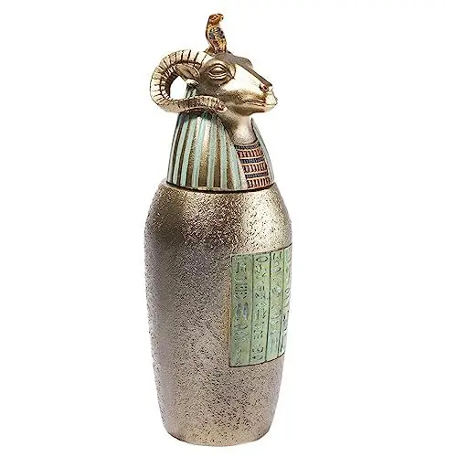Produktbild: lachineuse - Vase Canope Hapi – Ägyptische Vase, dekorativ, 21 cm – Deko-Objekt Ägypten Antike – Statue Figur Figur Figur Widderkopf – Geschenkidee Deko Box Urne – Farbe Bronze Gold
