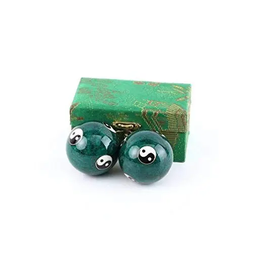 Produktbild: lachineuse - Yin Yang Qi Gong Kugeln Set - Chinesische Klangkugeln aus Emaille ⌀ 45 mm - Gesundheitskugeln - Geschenkbox Entspannung Zen - Asiatisches Feng Shui Objekt - Grün