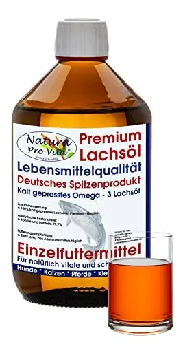 Produktbild: Lachsöl für Pferde Lebensmittelqualität Omega-3-Öl Pferd Natura Pro Vita kaltgepresst Fischöl Pferde gut für Haut und Fell Immunkraft 500ml Glasflasche