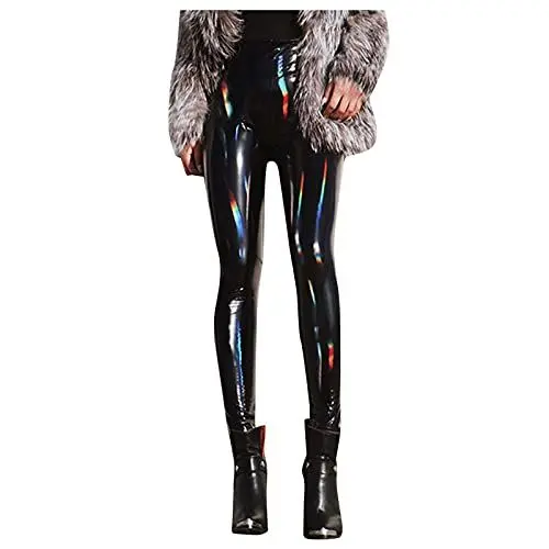Produktbild: WENZHOU Lederleggins Damen Glänzend Leder Look Hose Skinny Kunst-Lederhose Leggings Faux Pu Leggins Faux Leather Strumpfhosen Push Up High Waist Stretch Sexy Blickdicht #A