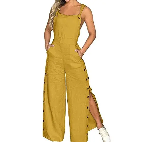 Produktbild: Lackmantel Damen verdrehte Knoten Baumwolle Leinen Riemchenhose Knopföffnungen lockere Lange Hose mit Rennrad Set Damen (Yellow, S)