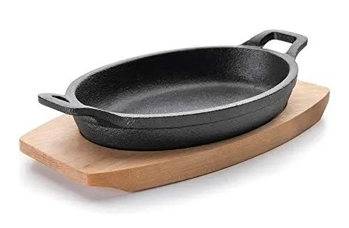 Produktbild: Lacor 25882 Pfanne Oval mit Holzbehaelter Magma, Gusseisen, schwarz, 23 x 12 x 6 cm