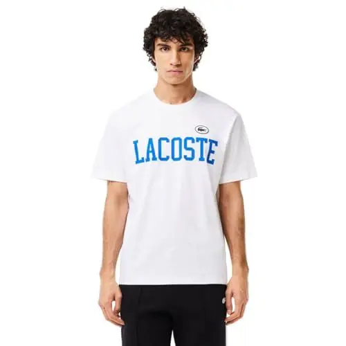 Produktbild: Lacoste Herren Shirt Kurzarmshirt T-Shirt mit Kontrastaufdruck, Farbe:Weiß, Artikel:-001 White, Größe:L