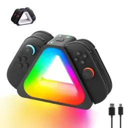 Produktbild: Ladedock für Switch 2(2025),4-in-1 Nintndos Switch 2 Ladestation mit 7 Farben RGB Lichter,USB-C PD Schnelles Laden mit Kabel,Ladet 4 Joy-Cons Controller,Tragbares Reisedesign