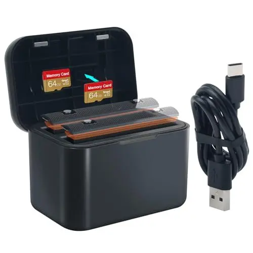 Produktbild: Ladegerät für Insta360 X4 Kamera Akku-Schnellladehub mit 2-Kanal-Schnellladestation mit Misro SD-Kartensteckplätzen und USB-Typ-C-Kabel（Akkus Nicht im Lieferumfang enthalten）