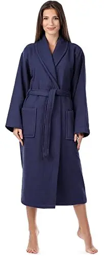 Produktbild: Ladeheid Damen Frottee Bademantel aus 100% Baumwolle Waffelpiqué LA40-227 (Dunkelblau (D12), S)