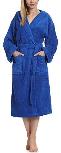 Produktbild: Ladeheid Damen Frottee Bademantel mit Kapuze Morgenmantel warm aus 100% Baumwolle LA40-102 (Blau (D14) (Gramatur 450), S)