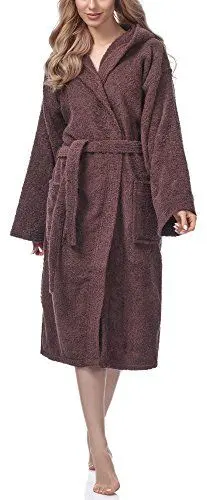Produktbild: Ladeheid Damen Frottee Bademantel mit Kapuze Morgenmantel warm aus 100% Baumwolle LA40-102 (Braun (D15) (Gramatur 450), L)