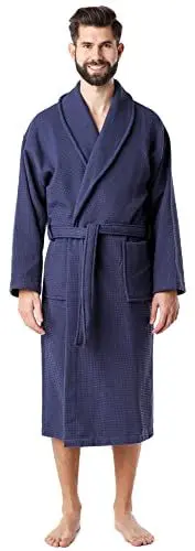 Produktbild: Ladeheid Herren Frottee Bademantel aus 100% Baumwolle Waffelpiqué LA40-226 (Dunkelblau (D12), XL)