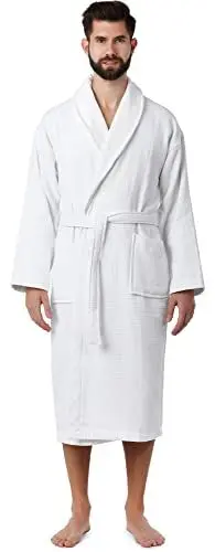 Produktbild: Ladeheid Herren Frottee Bademantel aus 100% Baumwolle Waffelpiqué LA40-226 (Weiß (P01), S)