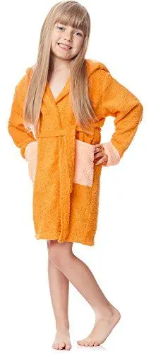 Produktbild: Ladeheid Kinder Frottee Bademantel aus 100% Baumwolle LA40-103 (Orange/Pfirsich (D4/P6), 146-152)