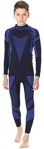 Produktbild: Ladeheid Kinder Mädchen Jungen Funktionsunterwäsche Set Langarm Shirt Lange Unterhose Thermoaktiv LASS0005 (Schwarz/Dunkelblau, 122-128)