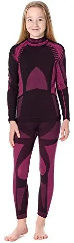 Produktbild: Ladeheid Kinder Mädchen Jungen Funktionsunterwäsche Set Langarm Shirt Lange Unterhose Thermoaktiv LASS0006 (Schwarz/Rosa, 134-140)