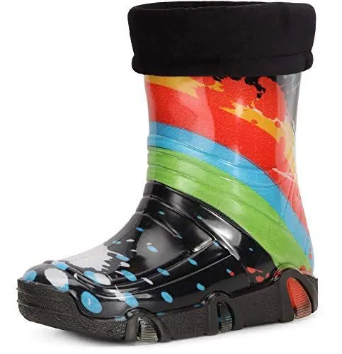 Produktbild: Ladeheid Kinder Mädchen Jungen Gummistiefel Gefüttert Swk34 (Schwarz Muster-34, 25/26 EU)