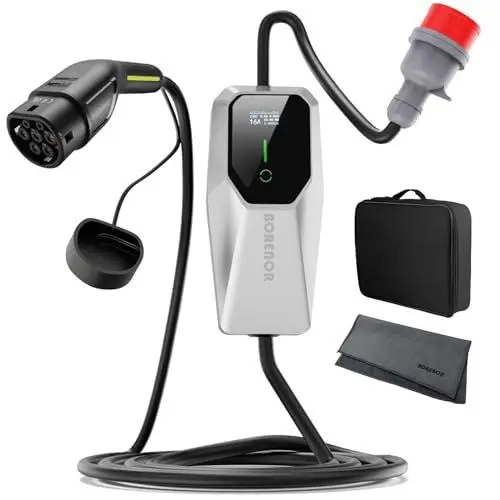 Produktbild: Ladekabel CEE 16A, 11KW 380V, EV Ladegerät Typ 2, Tragbare EV Ladestation mit 3-Phasig, Mobile Wallbox 5m Ladekabel, Einstellbarer Strom und Einstellung Startzeit,für Elektrofahrzeuge