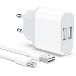 Produktbild: Ladekabel iPhone, USB Ladegerät und Kabel 2M 5V 2.1A für iPhone 11 Pro Max XR X XS 8 7 6 6S SE 5S 5C Plus 14 13 12 Mini, 2-Pack Power Adapter Netzteil Stecker Ladeadapter Charger Ladestecker Nisiyama