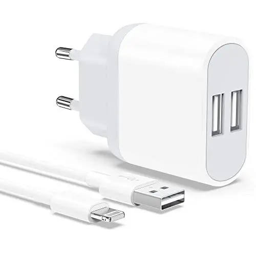 Produktbild: Ladekabel iPhone, USB Ladegerät und Kabel 2M 5V 2.1A für iPhone 11 Pro Max XR X XS 8 7 6 6S SE 5S 5C Plus 14 13 12 Mini, 2-Pack Power Adapter Netzteil Stecker Ladeadapter Charger Ladestecker Nisiyama