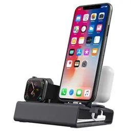 Produktbild: Ladestation für Apple Watch und iPhone Airpods, 3 in 1 Aluminum Docking Station Halterung iWatch Ständer für Apple Watch Series 8/SE2/7/6/SE/5/4/3/2/1 45mm/41mm/44mm/40mm/42mm/38mm NightStand Mode