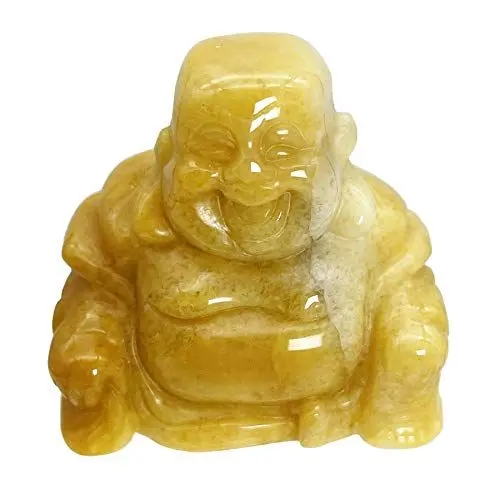 Produktbild: Ladeukoi Natürlicher Stein Glücklich Buddha Statue, Handgeschnitzt Maitreya Lachen Figur Figurine Skulptur Tasche Heilung Kristall, Gelb Jade