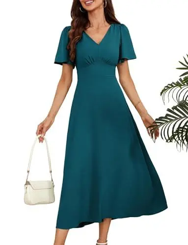 Produktbild: Girls Teenager A-Linie Böhmisch Cami-Kleid Casual Kurzarm Freizeitkleid Sommer Ausgehen Dating Kleid Party Club Kleider Blaugrün XXL