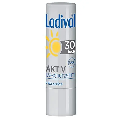 Produktbild: Ladival Aktiv UV-Schutzstift LSF 30 – Lippenpflege mit UV-A- und UV-B Sonnenschutz - mit pflanzlichen Ölen und Vanille-Geschmack – ohne Farb- und Konservierungsstoffe – wasserfest – 1 x 4,8 g