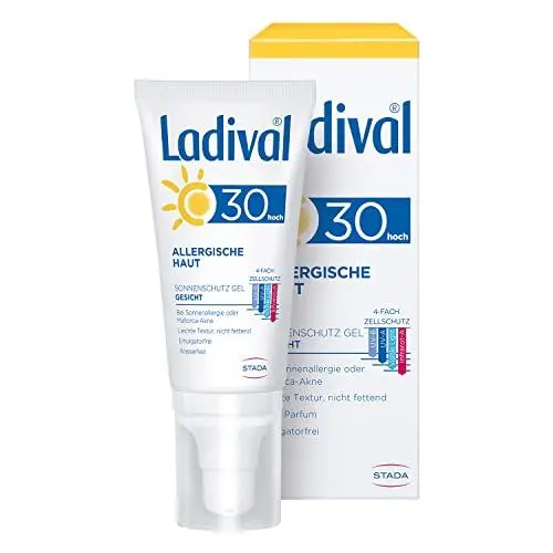 Produktbild: Ladival Allergische Haut Sonnenschutz Gel für das Gesicht LSF 30 – Parfümfreies Sonnengel für Allergiker – ohne Farb- und Konservierungsstoffe, wasserfest – 1 x 50 ml