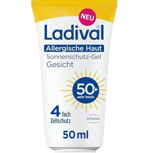 Produktbild: Ladival Sonnenschutz Gel Gesicht LSF 50+ - Sonnencreme für allergische Haut, bei Sonnenallergie und Mallorca-Akne, wasserfest, mit 4-fach Zellschutz und Photolyase, 50ml
