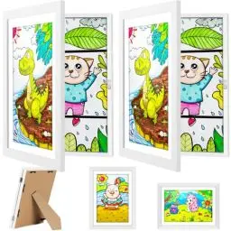 Produktbild: LADYSONS Bilderrahmen Kinderzeichnungen A4 | 2 Stück Bilderrahmen für Kinderzeichnungen | Aufklappbar Mit Wand & Standfunktion | Ideal für Kinderzeichnungen/Kunstwerken, Schule, Zuhause (Weiß)