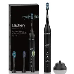 Produktbild: Lächen Elektrische Zahnbürste 3 Modi Elektrische Schallzahnbürste mit Reise-Etui 4 Aufsteckbürsten, 2 Minuten Timer,USB-Ladung für 60 Tage, IPX7 Wasserdicht Zahnbürste Schwarz