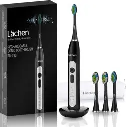 Produktbild: Lächen Sonic elektrische Zahnbürste Schallzahnbürste mit 4 Aufsteckbürsten und Timer, 3 Modi & 3 Vibrationsstärken mit Reisetasche (B-Schwarz)