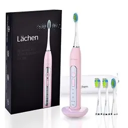 Produktbild: Lächen Sonic elektrische Zahnbürste Schallzahnbürste mit 4 Aufsteckbürsten und Timer, 3 Modi & 3 Vibrationsstärken mit Reisetasche, Rosa