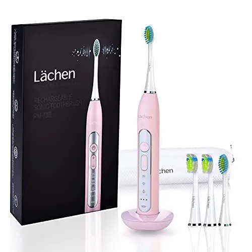 Produktbild: Lächen Sonic elektrische Zahnbürste Schallzahnbürste mit 4 Aufsteckbürsten und Timer, 3 Modi & 3 Vibrationsstärken mit Reisetasche, Rosa