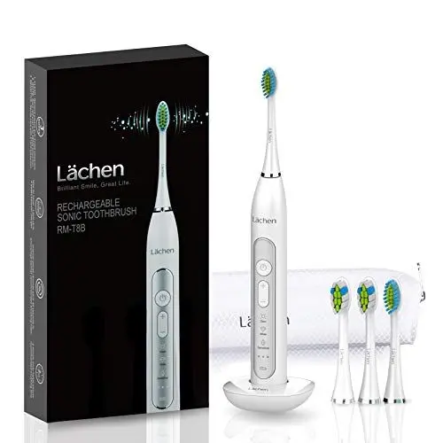 Produktbild: Lächen Sonic elektrische zahnbürste Schallzahnbürste mit 4 Aufsteckbürsten und Timer, 3 Modi & 3 Vibrationsstärken mit Reisetasche, Weiß