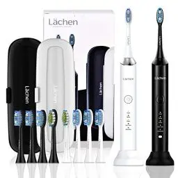 Produktbild: Lächen elektrische Zahnbürste Schallzahnbürste doppelpack, 2 Handstück und 2 Reise-Etui, 5 Modi mit 10 Ersatzbürstenköpfe (Weiß & schwarz)