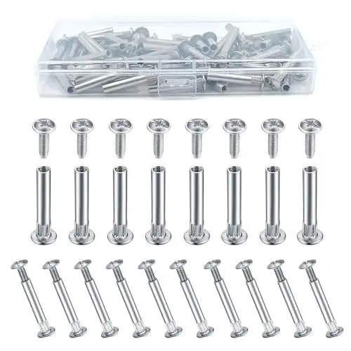 Produktbild: laeeyin 50-Paare Verbindungsschraube Möbelschrauben Hülsenschrauben M4 x 31-40 mm Stahl vernickelt Verbindungsschrauben Möbelverbinder Schrankverbinder für Möbeln, Schränken, Holzbrettern