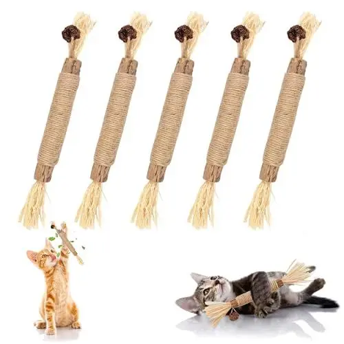 Produktbild: laeeyin 5 Stück Katzensticks Zur Zahnreinigung Katzen Zahnpflege, Matatabi Stick Katze Katzensticks Spielzeug Zum Schleifen von Zähnen,Für ​Katze Zu Spielen, Beißen, Kauen