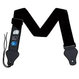 Produktbild: laeeyin Gitarrengurt Geflochtene Verstellbare Gurte mit Leder Ende 3 Plektrumhaltern für E-Gitarre, Westerngitarre, Akustikgitarre & Bass Schwarz