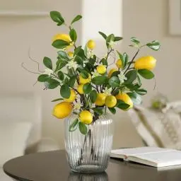 Produktbild: Laelfe Künstliche Zitronenzweig, 8 Köpfe Gelbe Künstliche Zitronen Deko Stiele mit Magnolienblüten und Weidenblättern, Pflanzen Zitronenbaum Künstlich für Zuhause, Küche, Tischdekoration